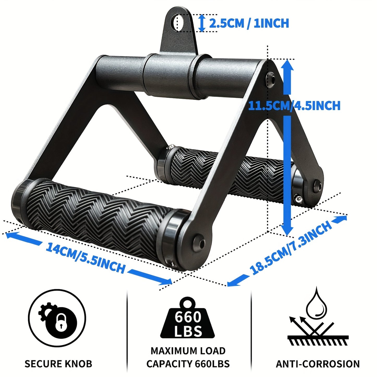 BeruFexp Universal Iron Rowing Machine Handle Attachment with 360° Rotating Handle, Secure Knob, Anti-Corrosion Coating – Maximum Load 299.37 kg – for Full-Body Workouts and Strength Training