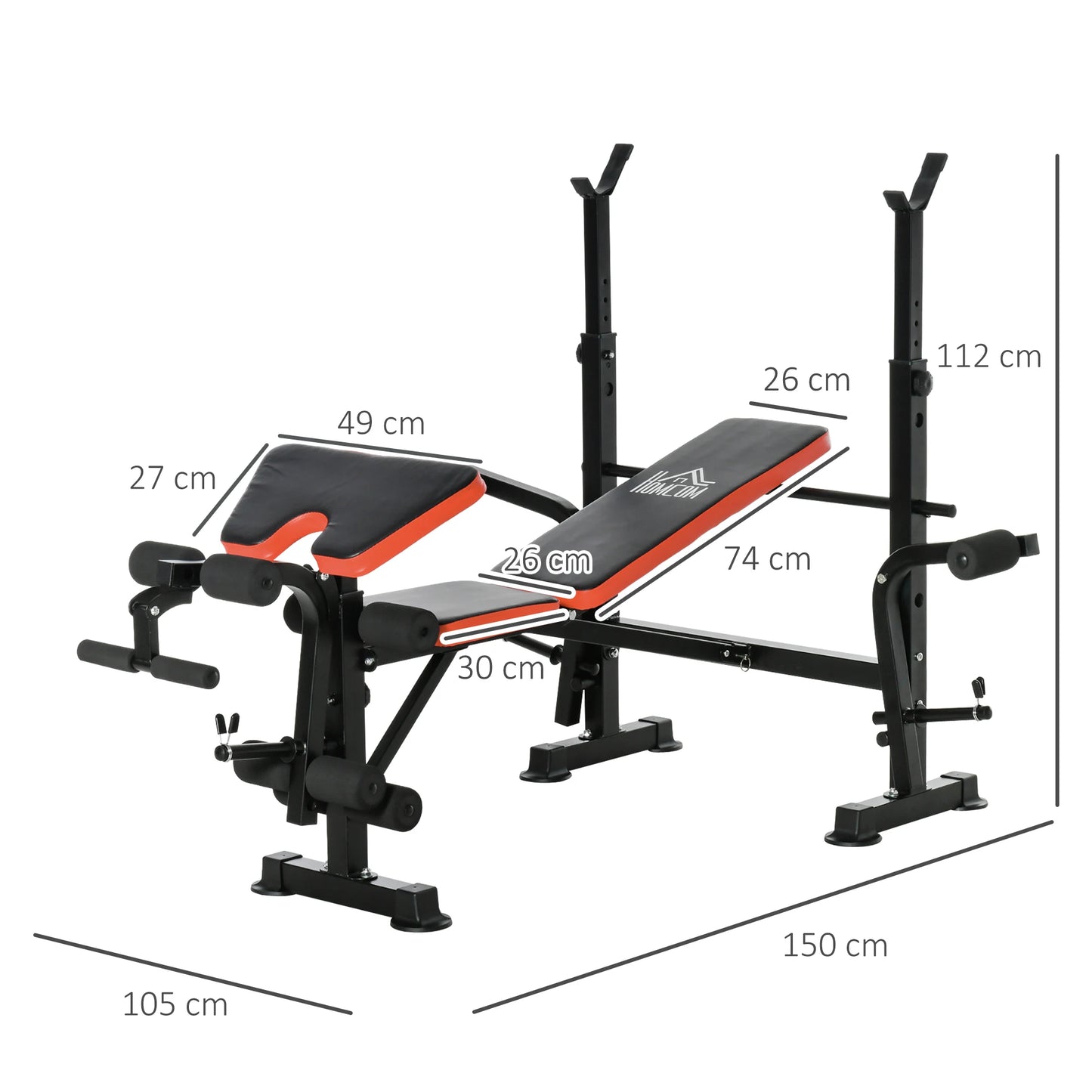 HOMCOM adjustable backrest weight bench and bar support 175x139x127 cm