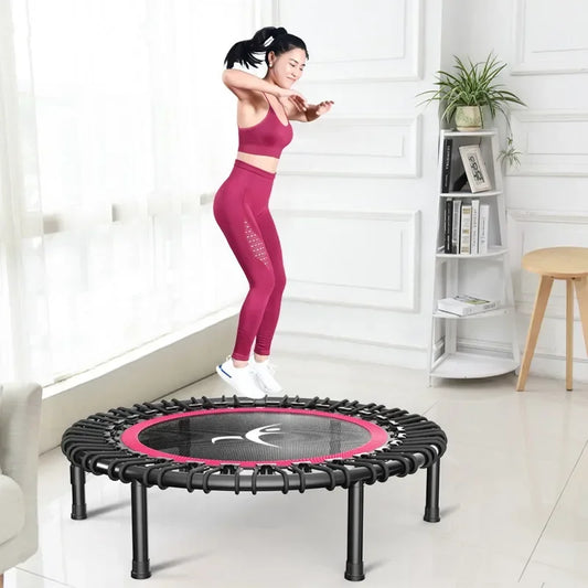 40" Fitness trampoline Silent Mini with Adjustable Handle length Adults Kids indoor GYM Bungee Rebounder Jump Trainer Workout