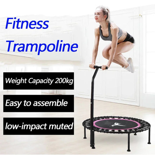 40" Fitness trampoline Silent Mini with Adjustable Handle length Adults Kids indoor GYM Bungee Rebounder Jump Trainer Workout